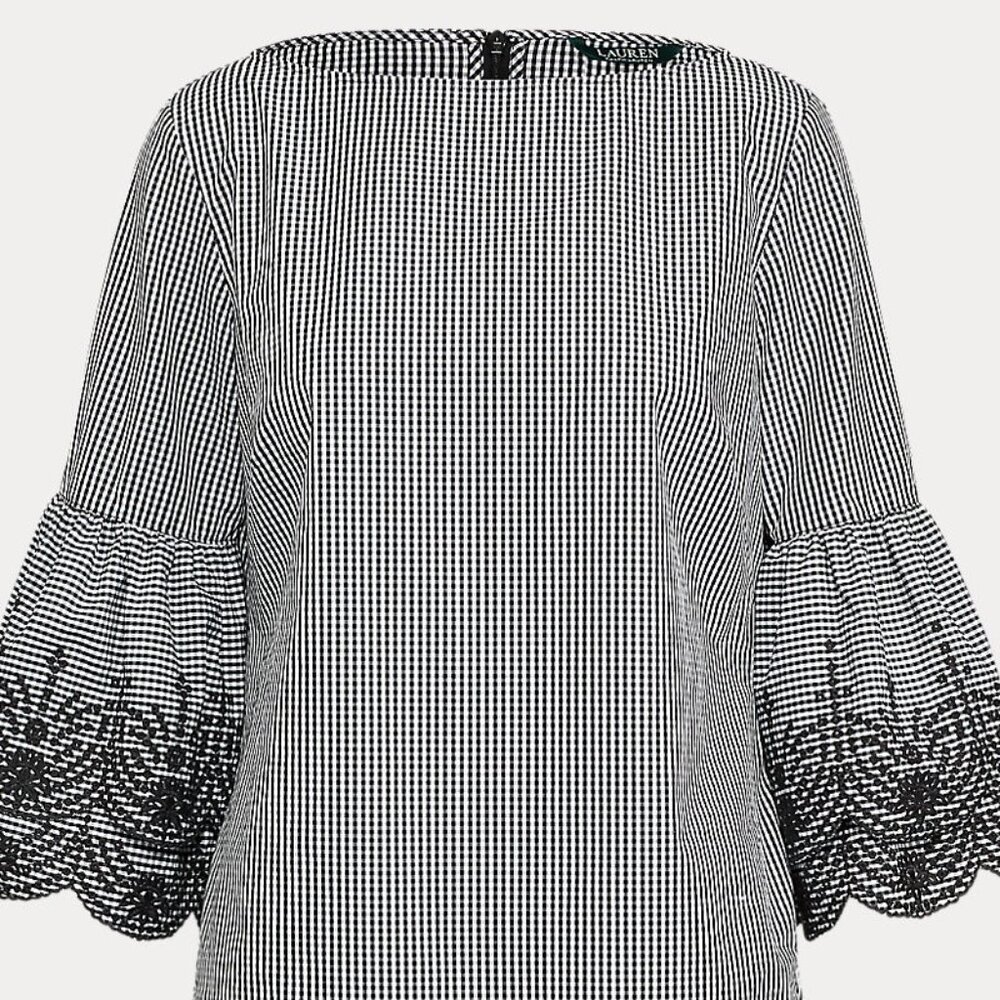 LAUREN RALPH LAUREN CHECKED BLOUSE ZIP UP BACK SIZE 1X